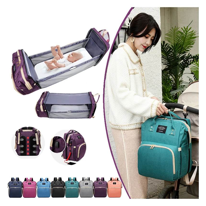

2021 soft back USB charging baby caring bed with wet depart bag outdoor travel mummy diaper bag backpack knapsack bag, Black, blue, gray, pink, green, purple, rose red, light blue