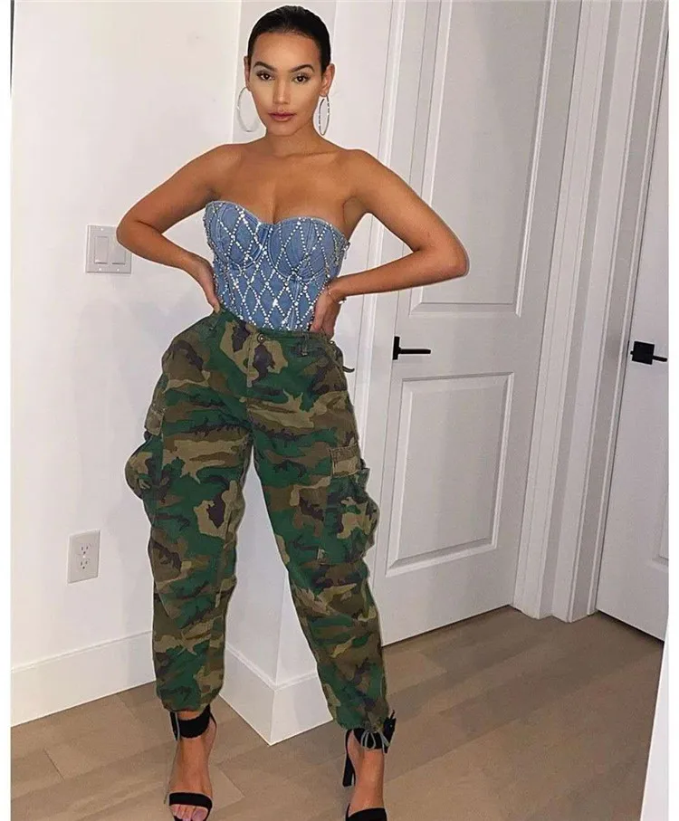 

Wholesale 2022 Women Cargo Sweat Pant Trending High Waist Women Streetwear Cargo Pants Plus Size Womens Cargo Camouflage Pant, Green