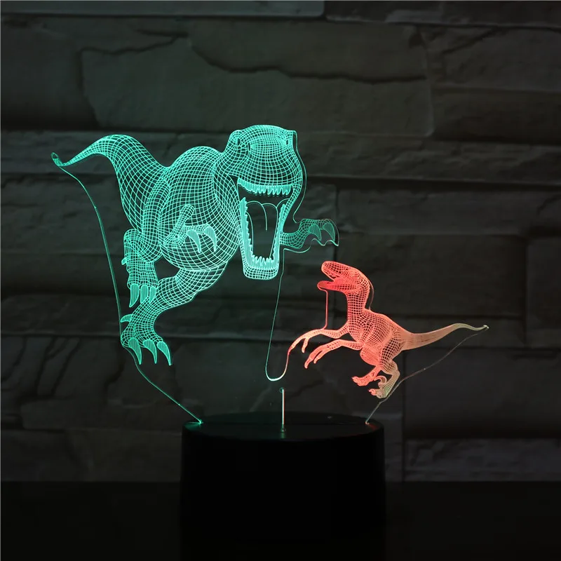 Double colors Dinosaur shape 3D Acrylic LED Illusion Night Lamp  for kids and animal pattern shape 3D illusion Lamp