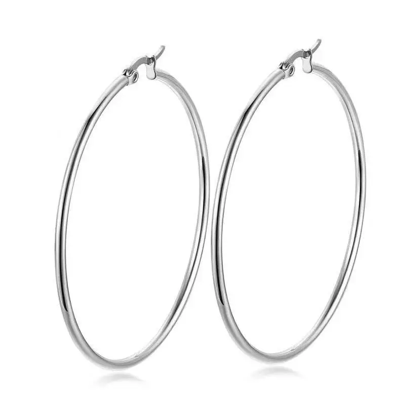 

High Quality Surgical Stainless Steel Hypoallergenic Cartilage Loop Earring Arete Gold Plated Women Thin Large Hoop Earring, Picture shows