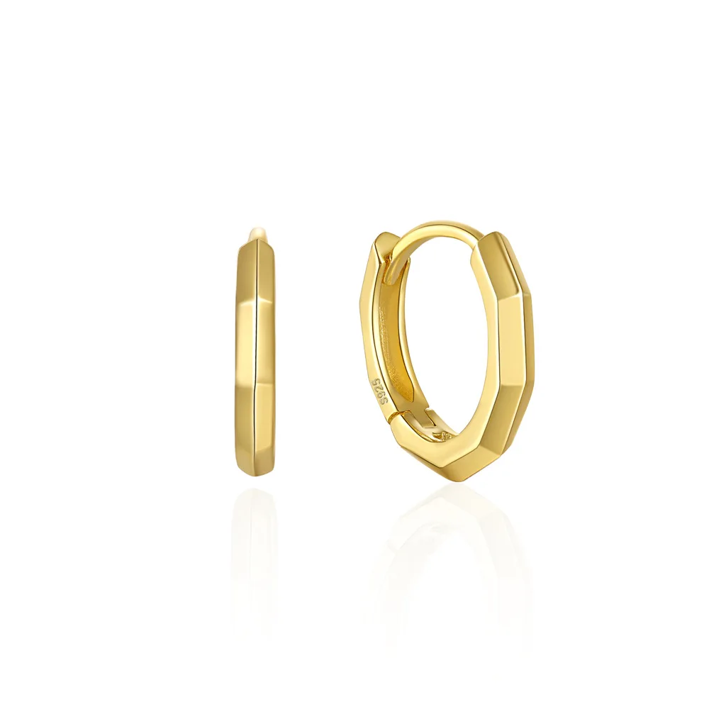 

925 Sterling Silver Smooth Tangent Plane 18K PVD Gold Plated Huggie Earrings Jewelry Wholesale