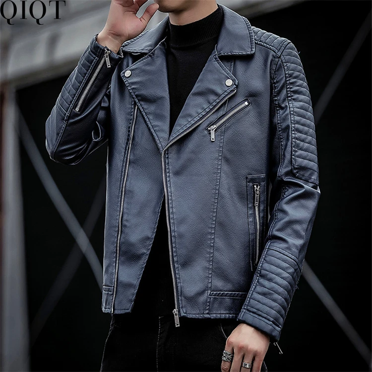 

Fashion 2021 Pu Leather Turn-Down Collar Zipper Casual Jacket Man Outdoor Men Fashion Jacket Men Designer Jackets, Dark blue,black,yellow