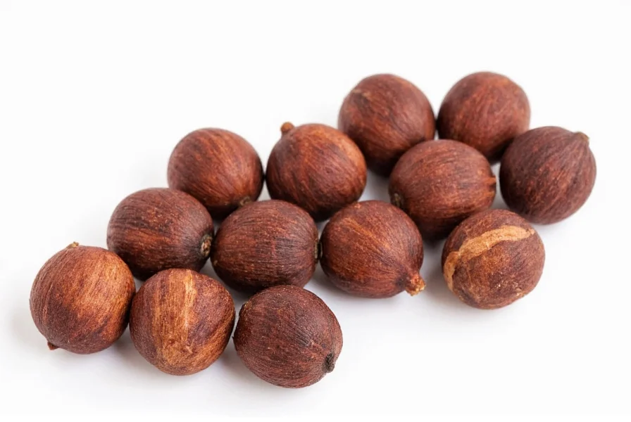 Close-up photograph of whole allspice berries next to ground allspice in small bowls, showing the color difference and texture