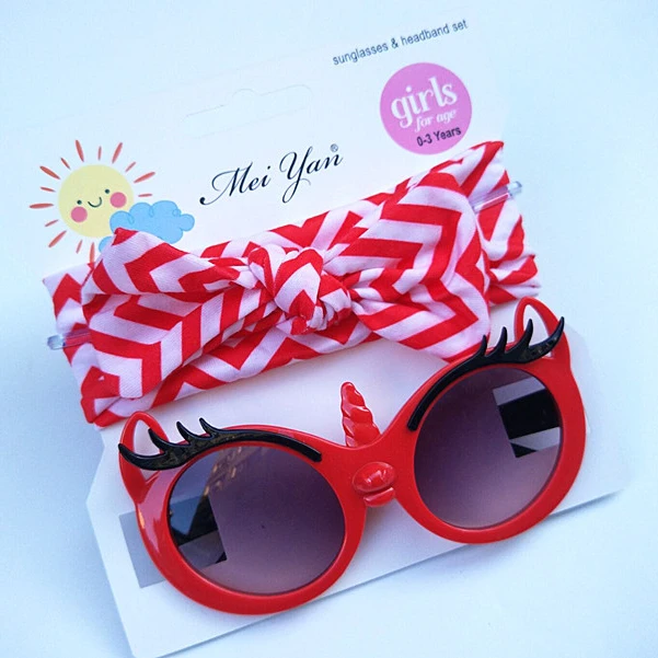 

Kids Cute Sunglasses Hairband 2pcs/set Baby Girls Anti-UV Cartoon Sunglasses And Knot Headband Set, As pictures