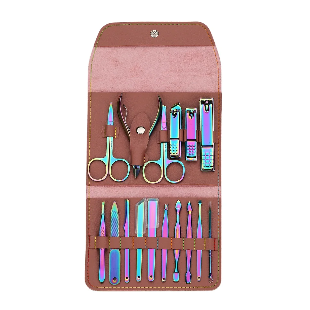 

Magic Color Nail Clippers Set Portable 16pcs Manicure Set For Pedicure and Beauty Facial With Foldable Case