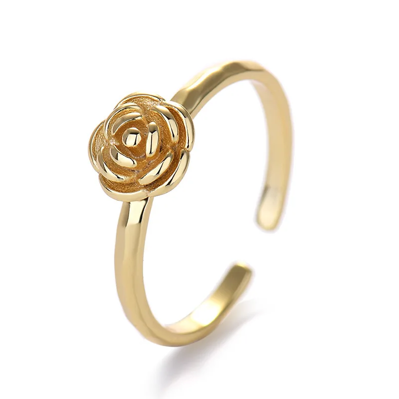 

Punk Real Gold Plated S925 Sterling Silver Rose Flower Open Rings Exquisite 925 Sterling Silver Flower Finger Ring For Women