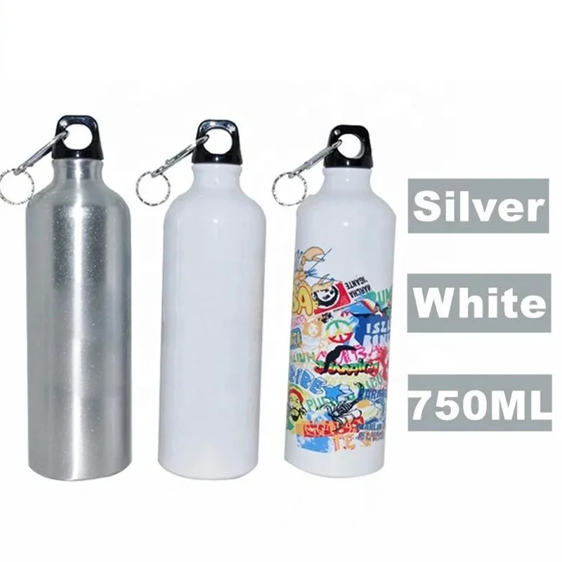 Custom 750 Ml Sublimation Climbing Kettle Sport Aluminium Travel Water Bottle For Gifts/Advertising, White/silver
