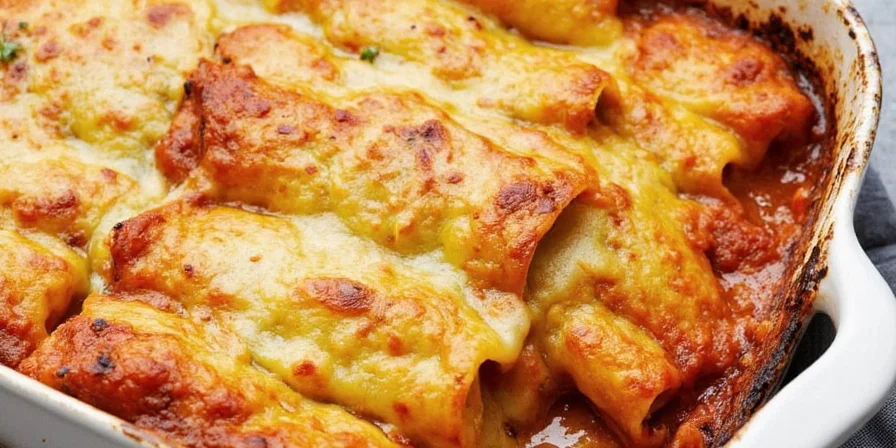Enchiladas served with lime wedges and avocado slices