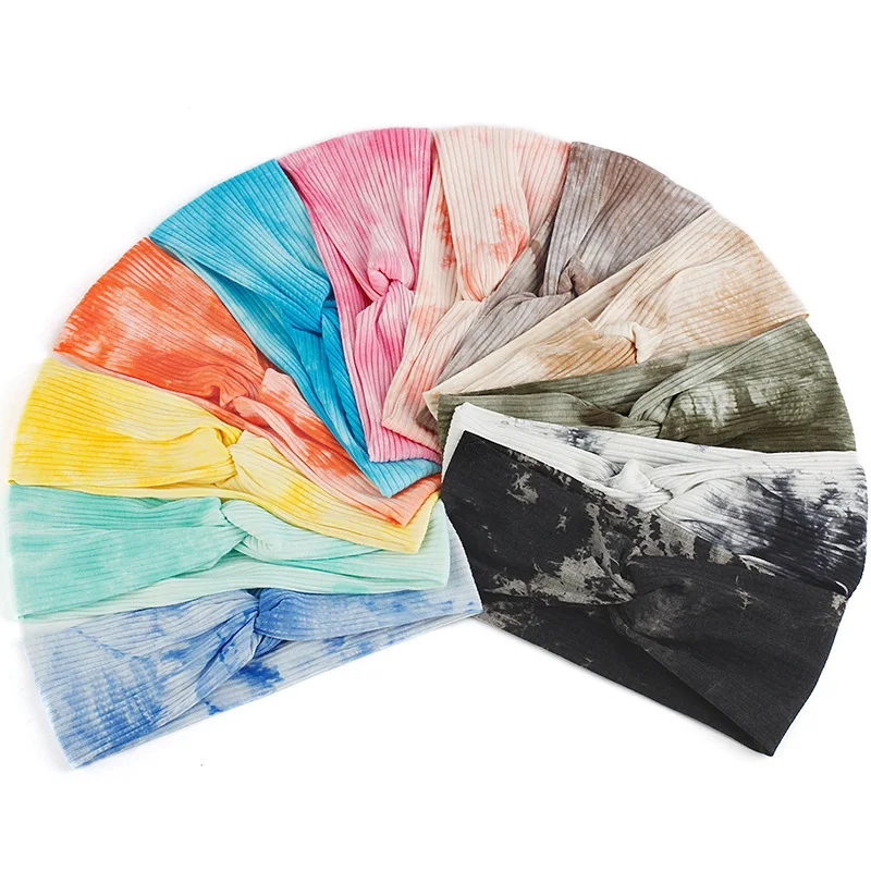 

Wholesale Cotton Cross Knot Bow Tie Dye Headband for Girls, As the picture show