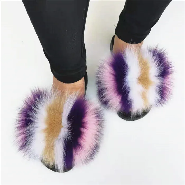 

Factory Direct Wholesale fur slides with purse set real fur slippers racoon fur slides