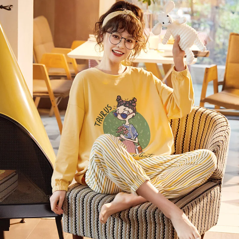 

pijamas long-sleeved sets women's breathable pajamas set cute printed costume Nightgown Nighty Women's Sleepwear