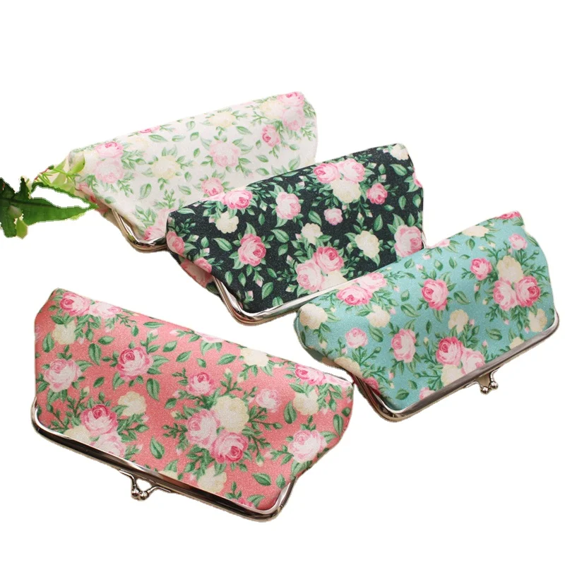 

New Small Flower Printed Canvas Ladies Handbag With Hasp Wholesale Antique Floral Coin Purse, 4 colors