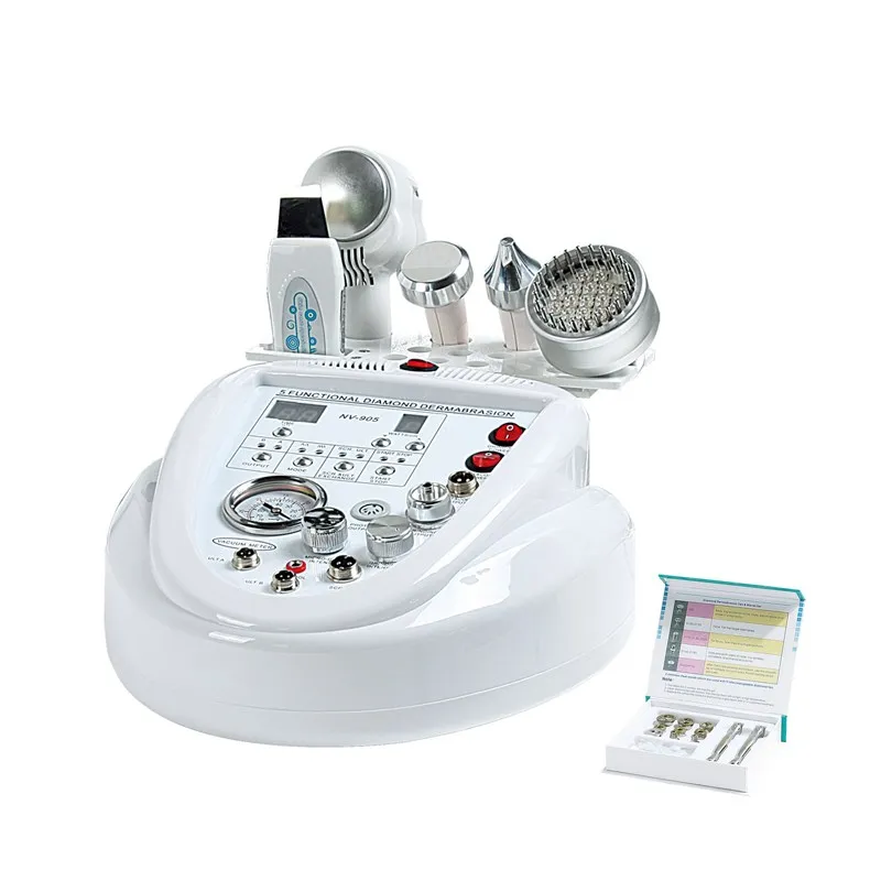 

5 in 1 ultrasonic skin scrubber diamond microdermabrasion with ultrasound probe beauty equipment NV-905, White