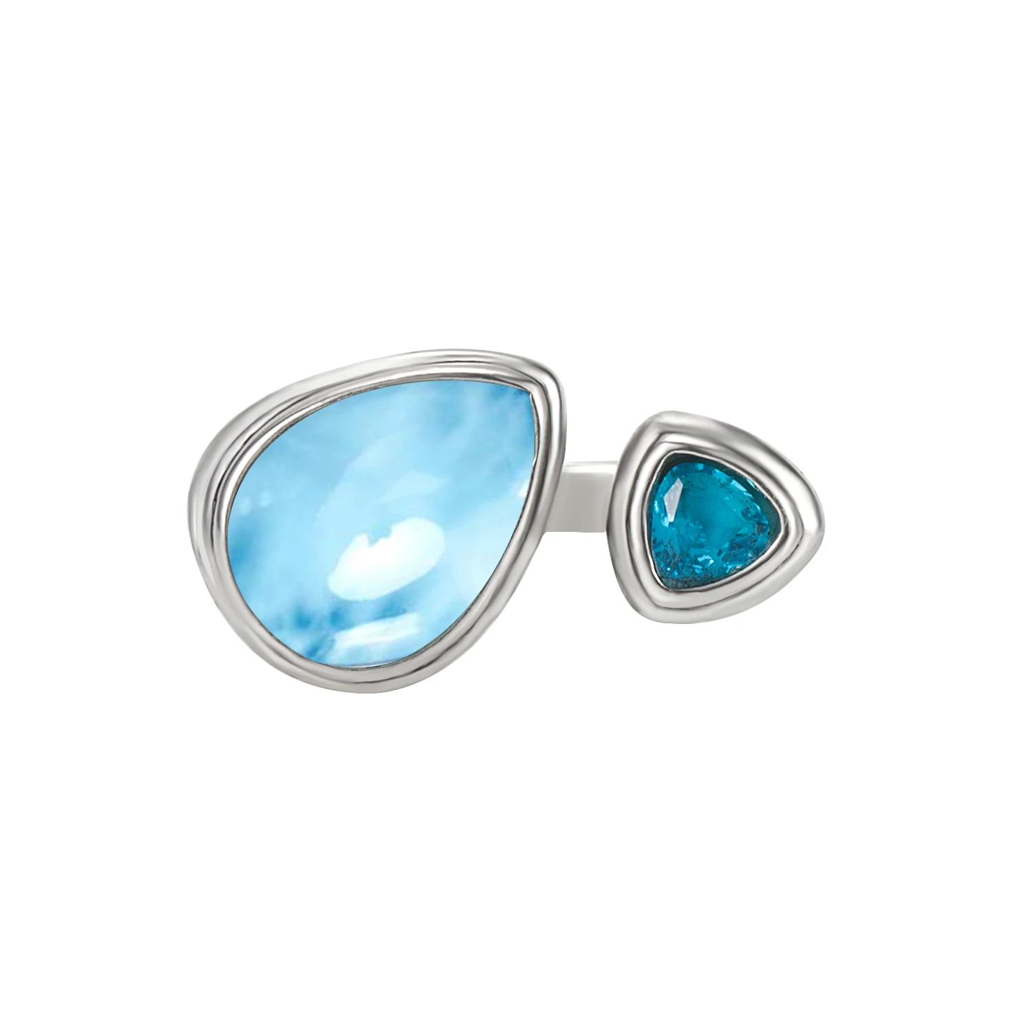 

Unique Jewelry 925 Sterling Silver Jewelry Natural Blue Ring Pear Shape Genuine Larimar Open-Ended Adjustable Cuff Ring For Gift