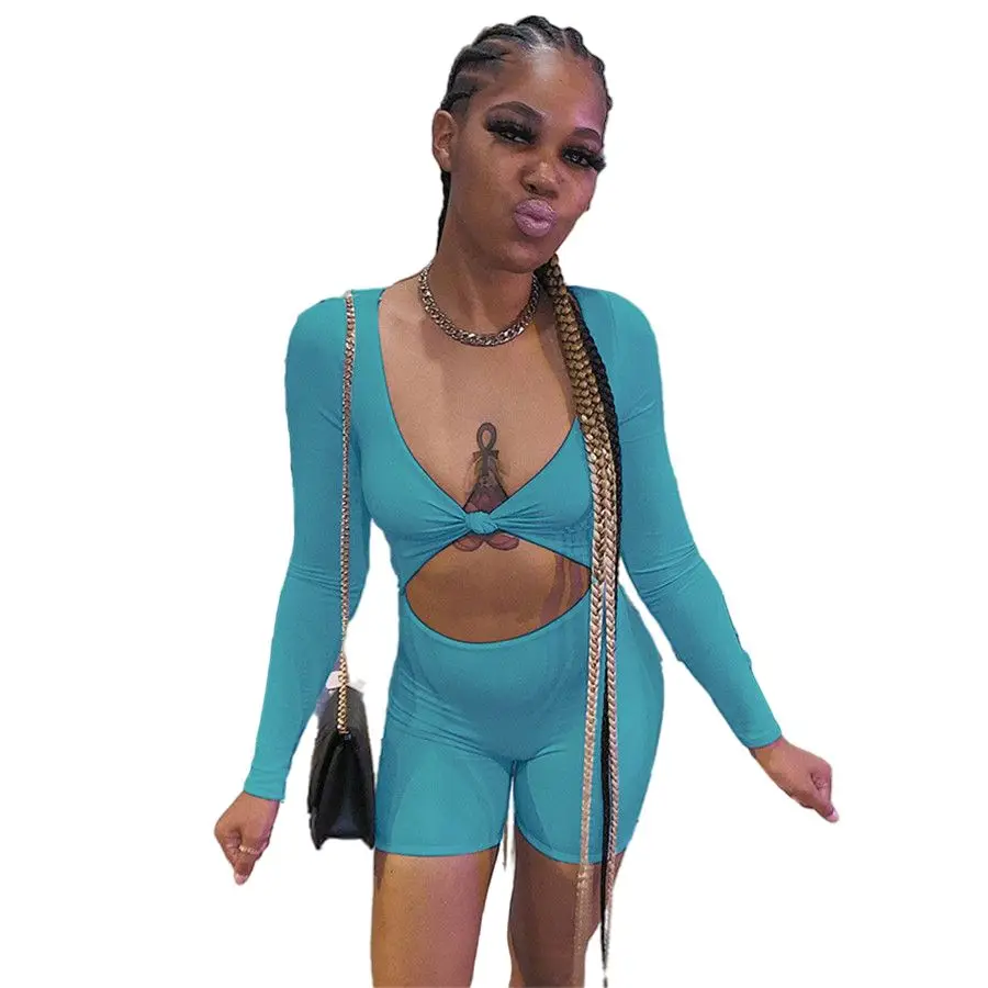 

Workout Thin Women's Jumpsuit 2021 Long Sleeve Active Wear Shorts Shorts Swimsuit Fitness Playsuits Wholesale