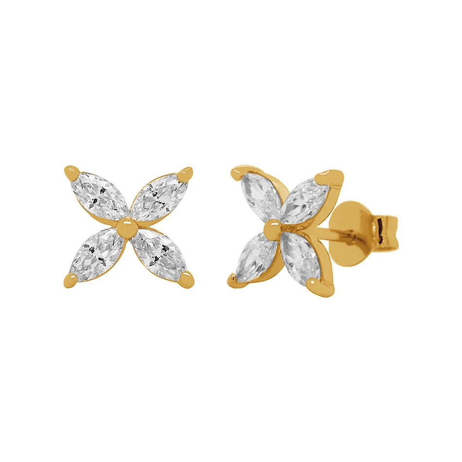 

Dainty Earrings Jewelry 925 Sterling Silver Wholesale 14k Gold Plated Marquise Flower Stud Earrings