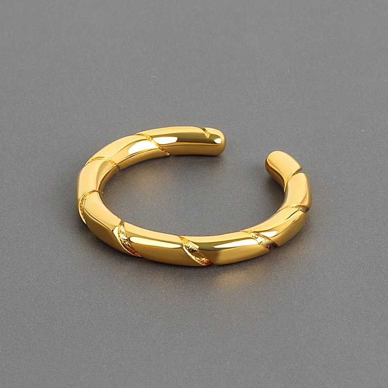 

INS Minimalist Design 18K Real Gold Plated Textured Open Rings Adjustable Twill Band Rings For Girl