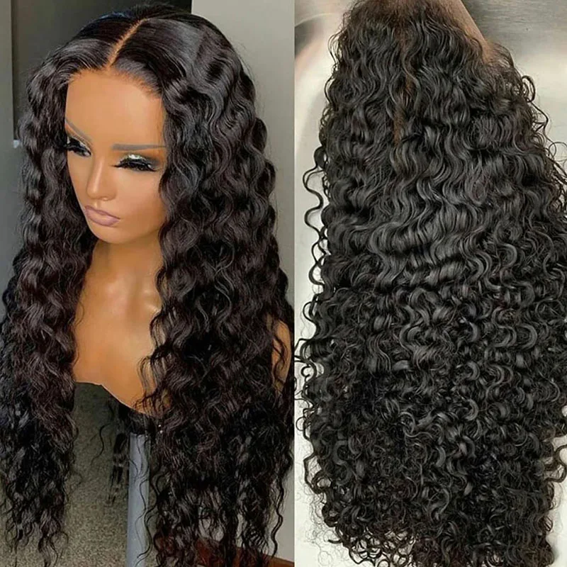 

Pre Plucked Water Wave 4*4 Swiss Lace wigs For Black Women Vendors glueless Brazilian Virgin Cuticle Aligned Human Hair Wigs
