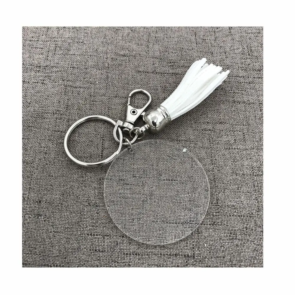 

Monogrammed Clear Acrylic Disc Clasp Suede Tassel Keychains