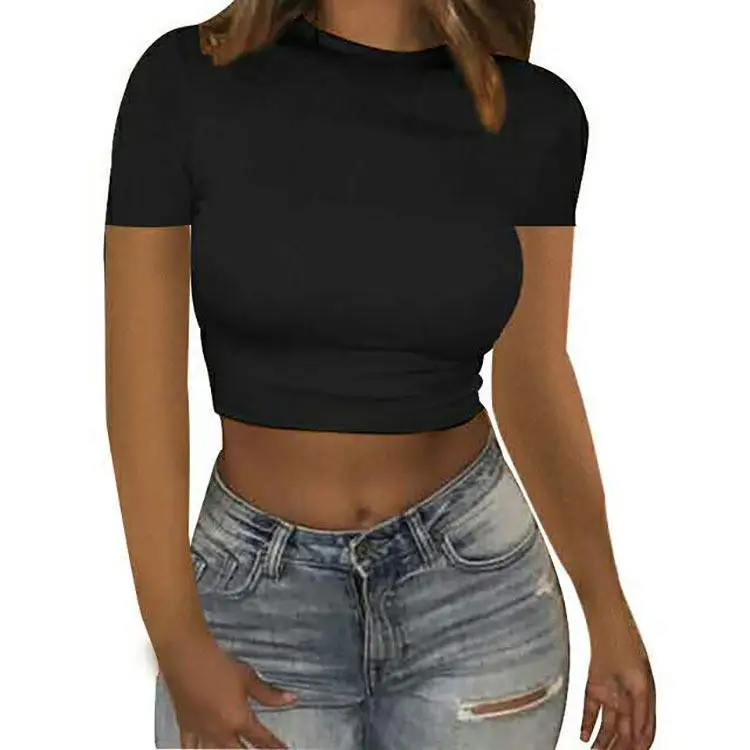 

Basic Hot Sale Summer Clothes Women Cotton Sexy Crop Top Tshirts Blank Womens T Shirts