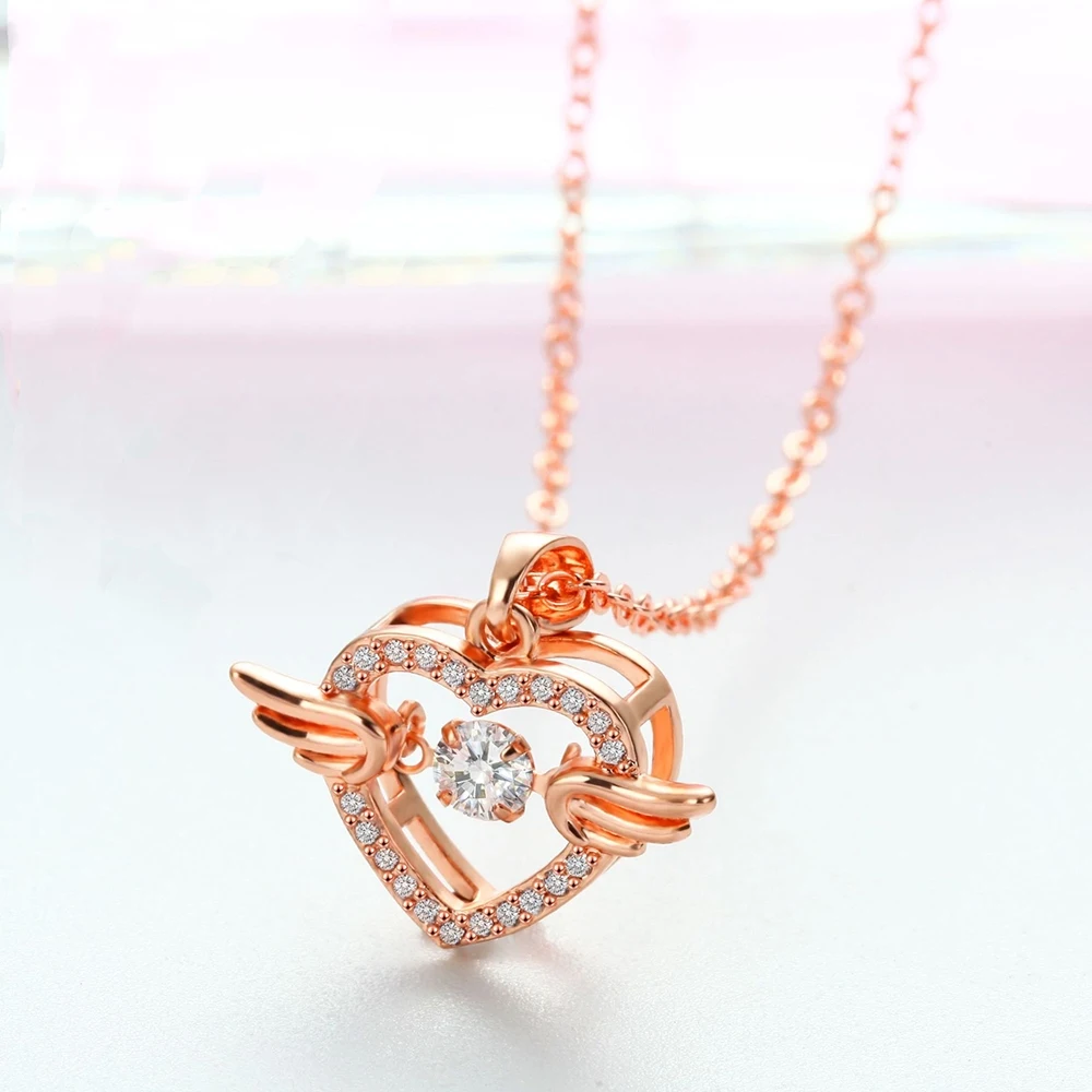 

Creative Design 18k Rose Gold Plated Crystal Hollow Round Heart Pendant Necklaces Zircon Geometric Luxury Necklace Women's Gift