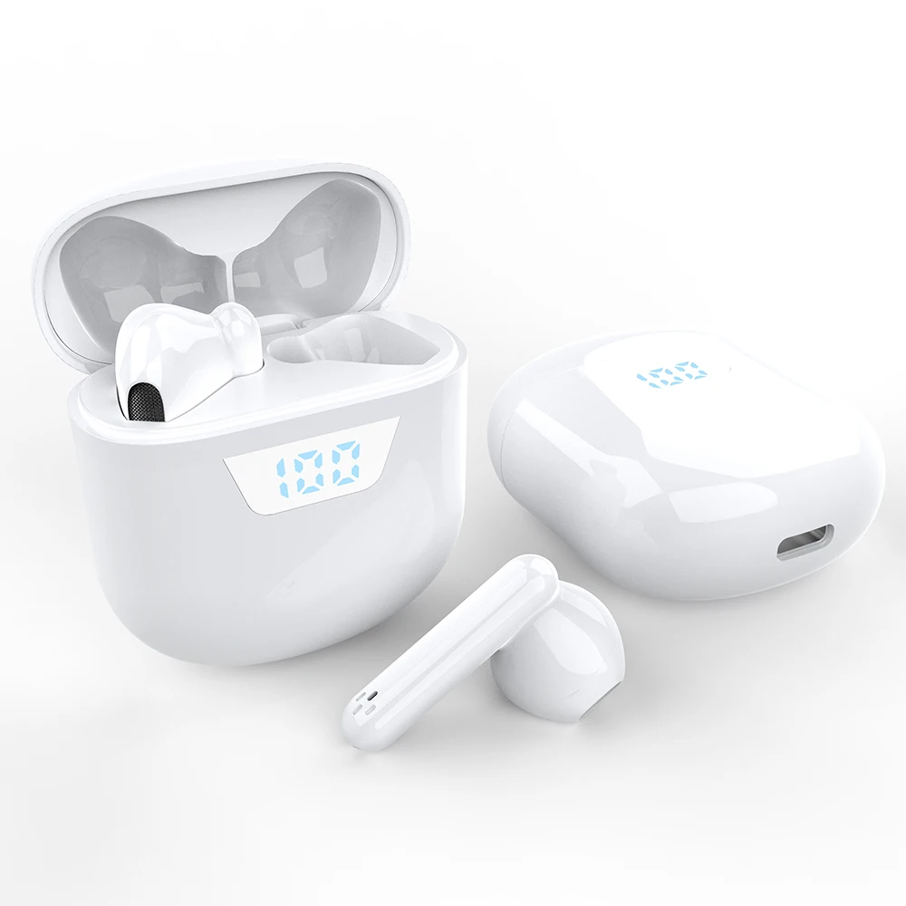 

2021 Newest top quality smart waterproof mini portable touch control type-c tws bt premium white led earbuds