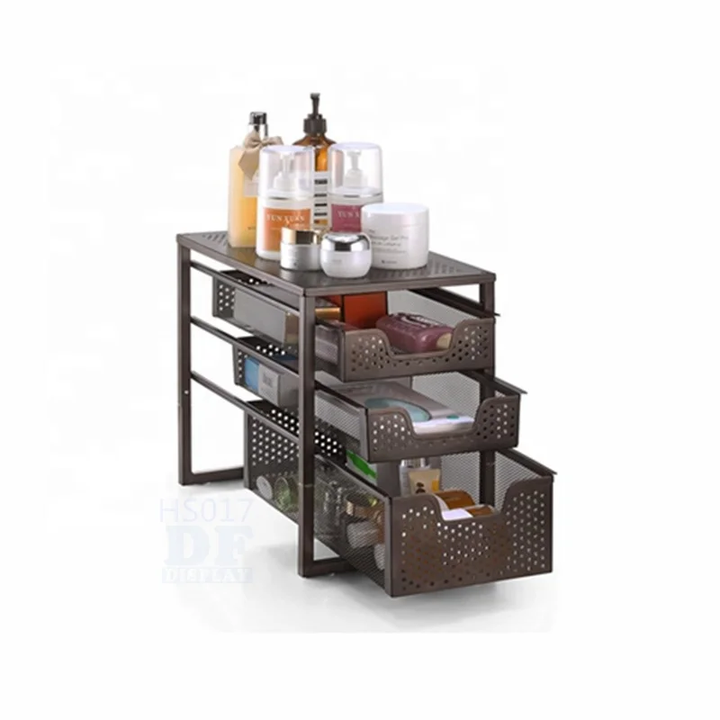 

HS017M 3-Tier Spice Rack Kitchen Organizer Tier Metal Mesh Storage Baskets Organizer 3-Tier Under Sink Cabinet Organizer, Natural