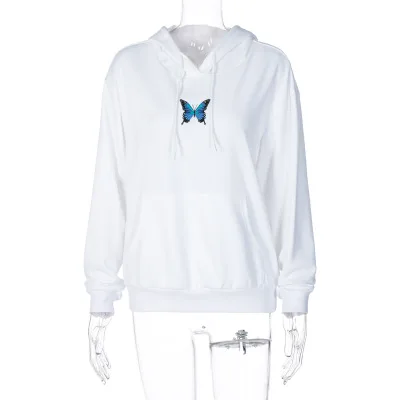 

2020 autumn new butterfly embroidery loose casual hooded wholesale custom crop hoodie women, As picture