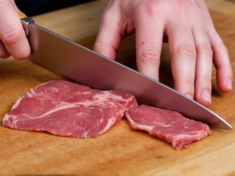 Slicing flank steak against the grain for jerky