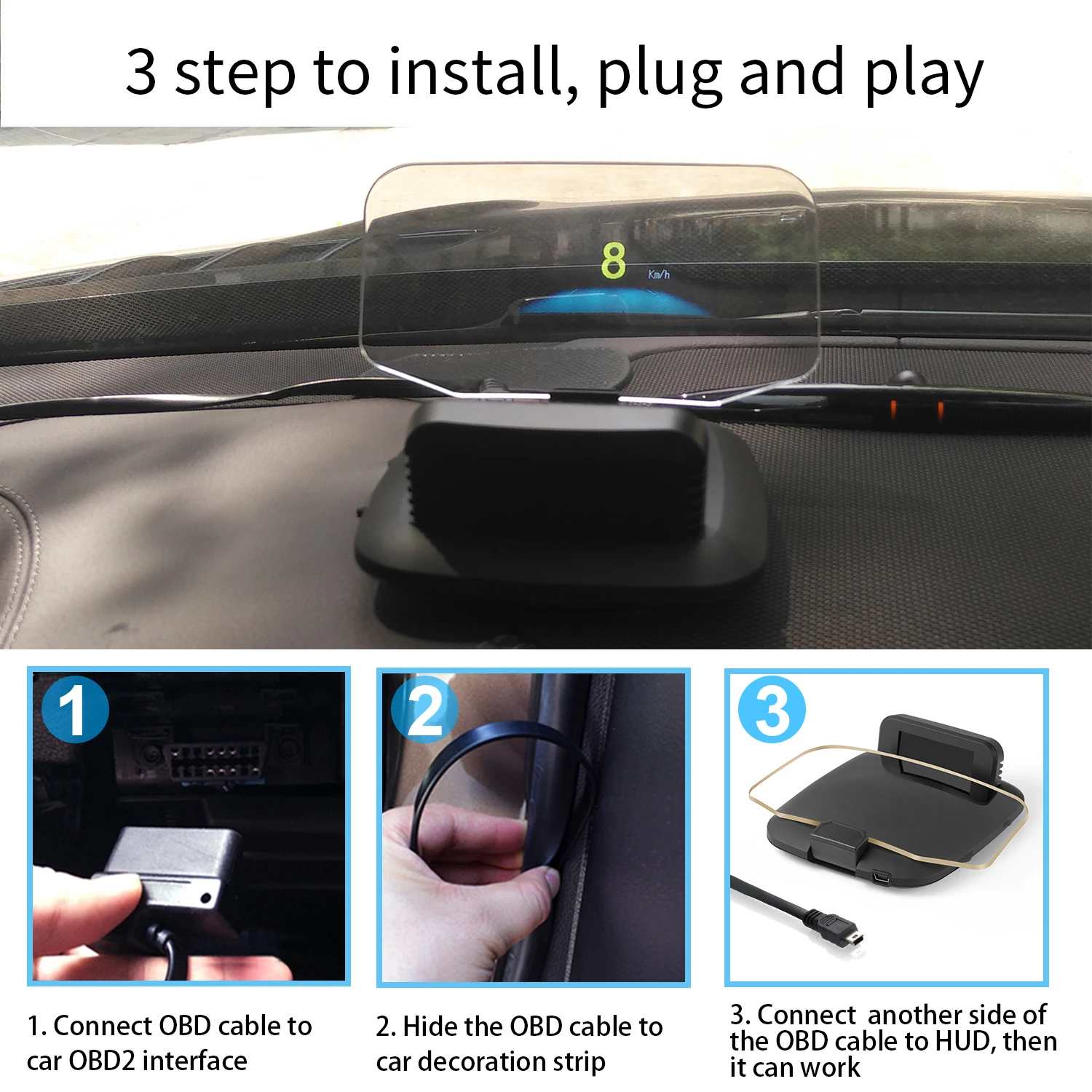 2020 new HUD C1 OBD2+GPS For Car With Glare Shield Head Up Display From China Supplier