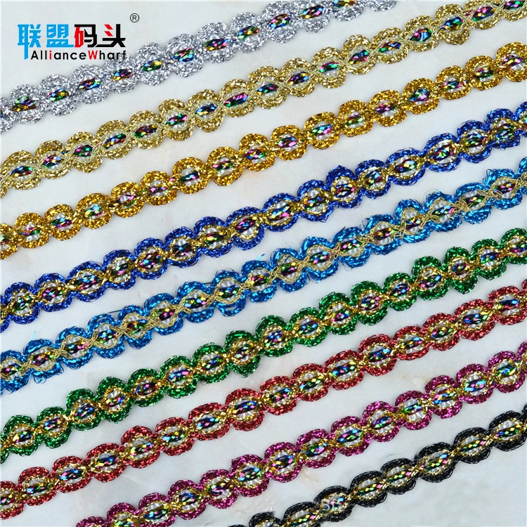 

Factory Direct Selling Braid Ribbon Lace Trimming Color Sequins Show Dress Accessories Lace DIY Polyester Fabric Trim, Red,green,golden,silvery,blue,etc or customize