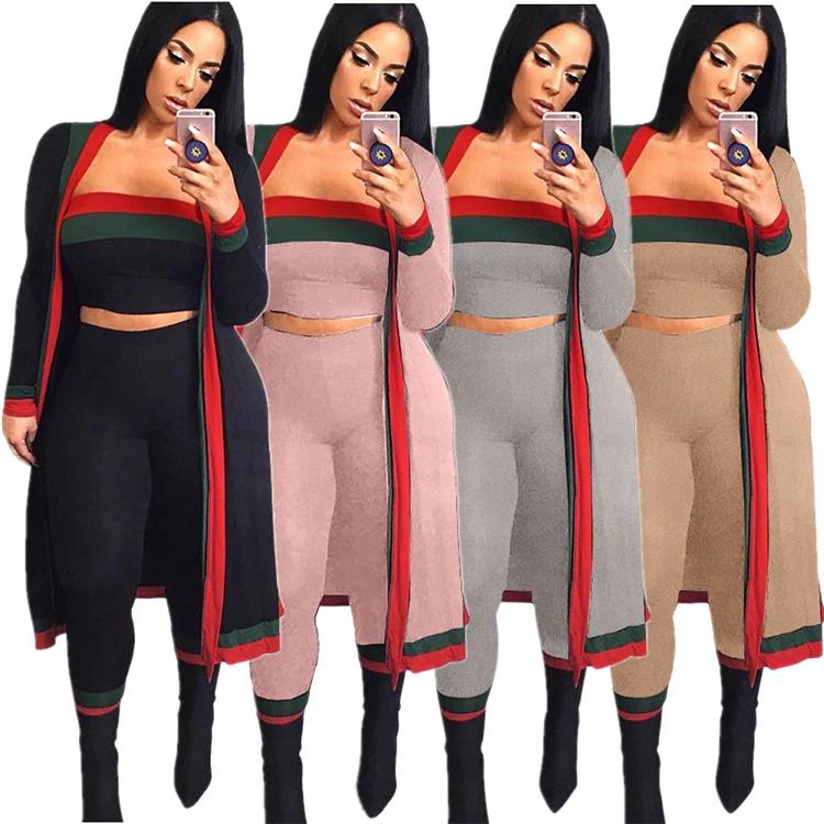 

New Arrivals Stitching Wrapped Chest Tight Fitting Striped Sexy Three Piece Set Women'S Lounge Suits Plus Size Women Clothing, Customized color