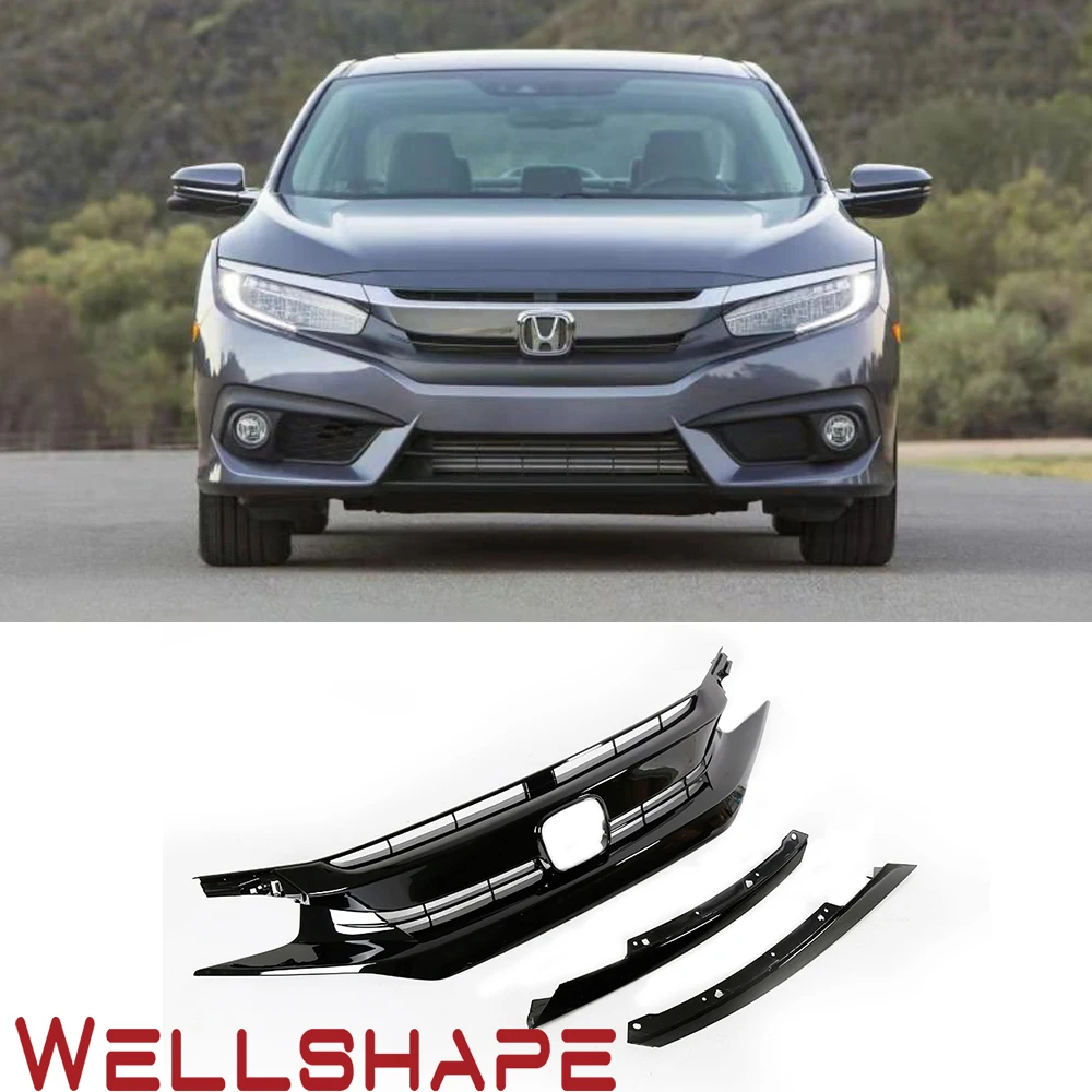 Car Grille Fit For 16 18 Honda Civic Factory Style Sedan Front Bumper