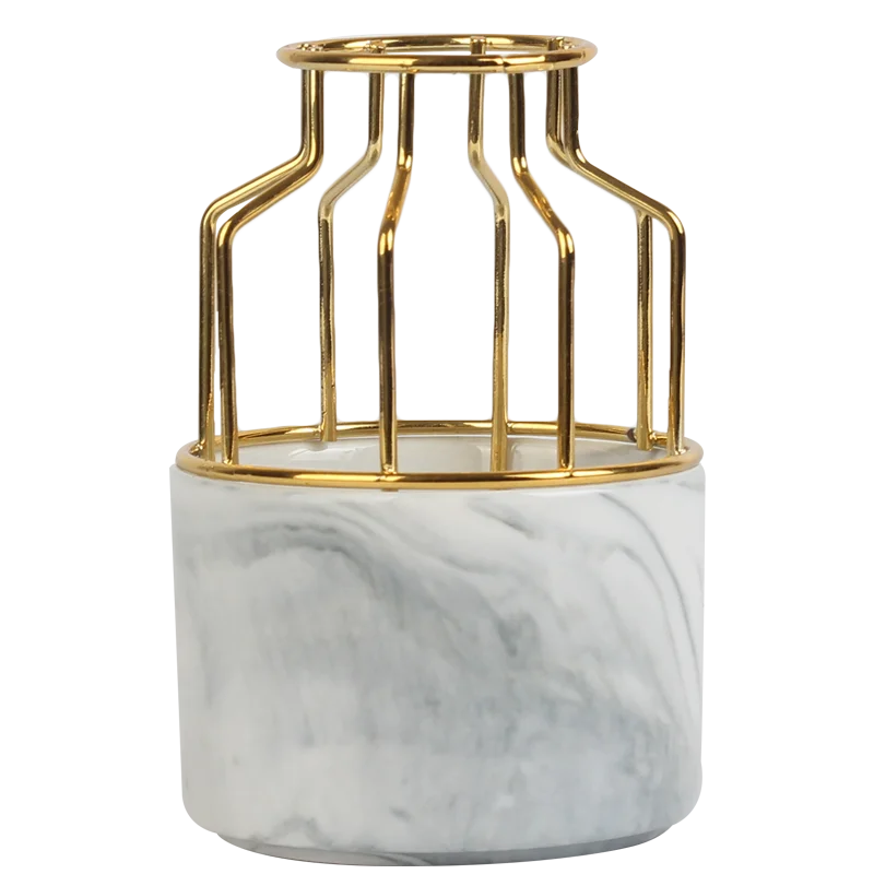 Handmade Table Decorative Gold Metal Ceramic Flower Arrangement Vase for Home, Wedding Decoration