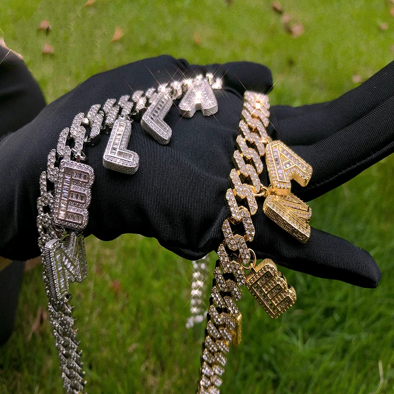 

2020 iced out small alphabet Initial letter hip hop 26 letters charm bling bling jewelry for girls