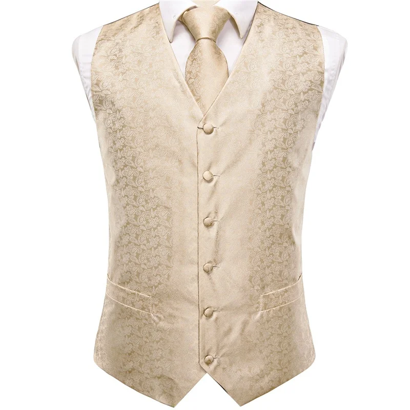 

Champagne Ivory Paisley Men's Vest Tie Hanky Cufflinks Set Waistcoat Suit Set For Business Wedding Party