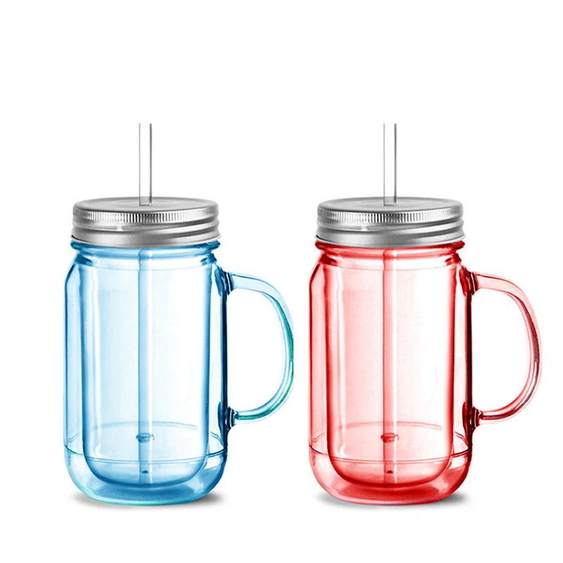 

20 oz Vintage Blue mason jars with Stainless Steel Lid and Straw double wall tumbler plastic Mugs Factory