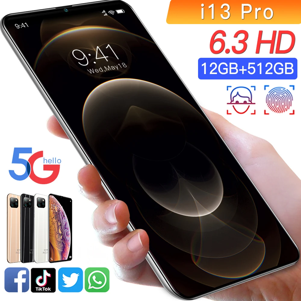 

purchase New i13pro MAX mobile phone Quality assurance 3D 5G LTE original 6.3-inch large screen MTK6889 smartphone 12GB 512GB