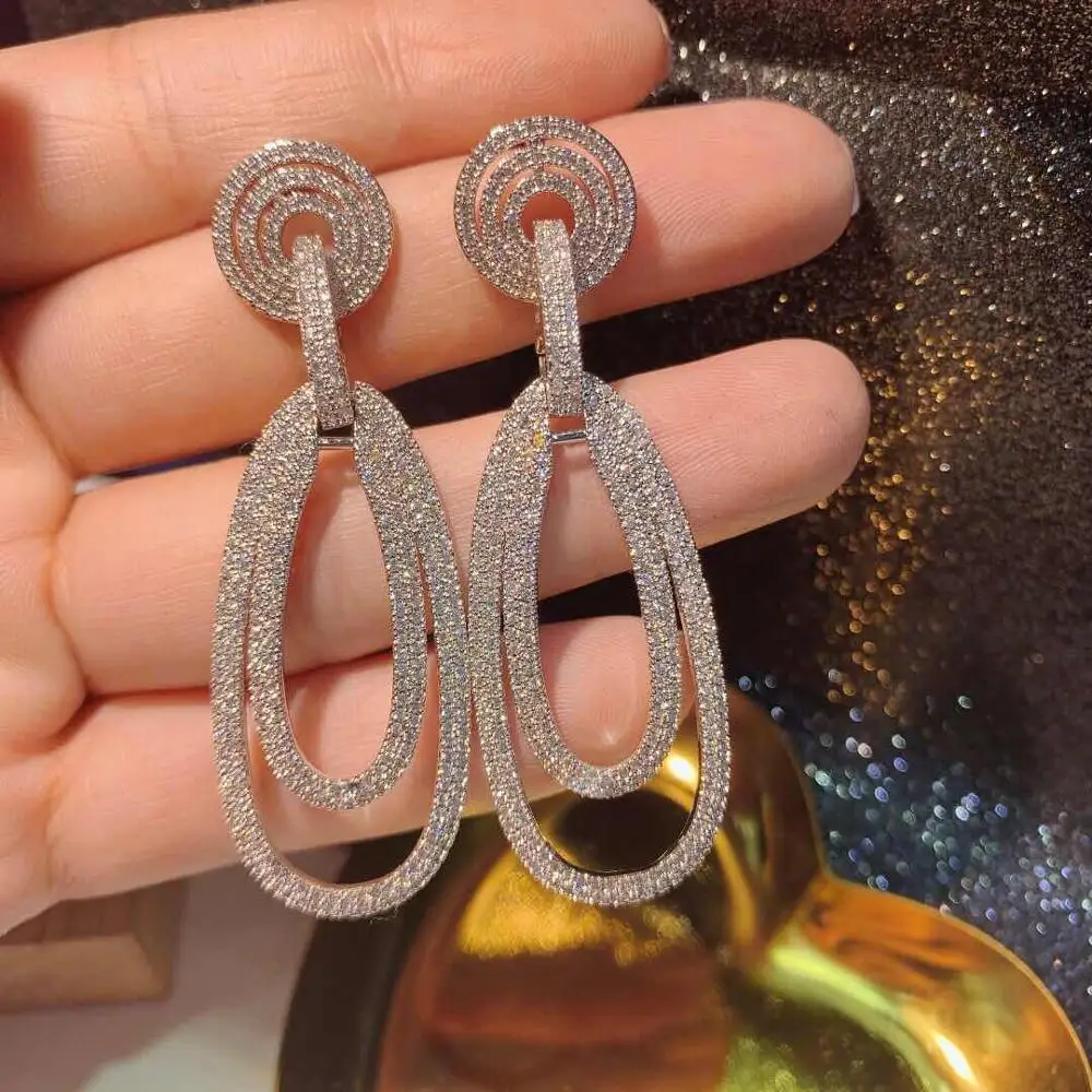 HIBRIDE 2020 Luxury Trendy Link Long Drop Earrings Cubic Zircon Earrings for Women Drop Earrings Brincos Fashion Jewelry E-415
