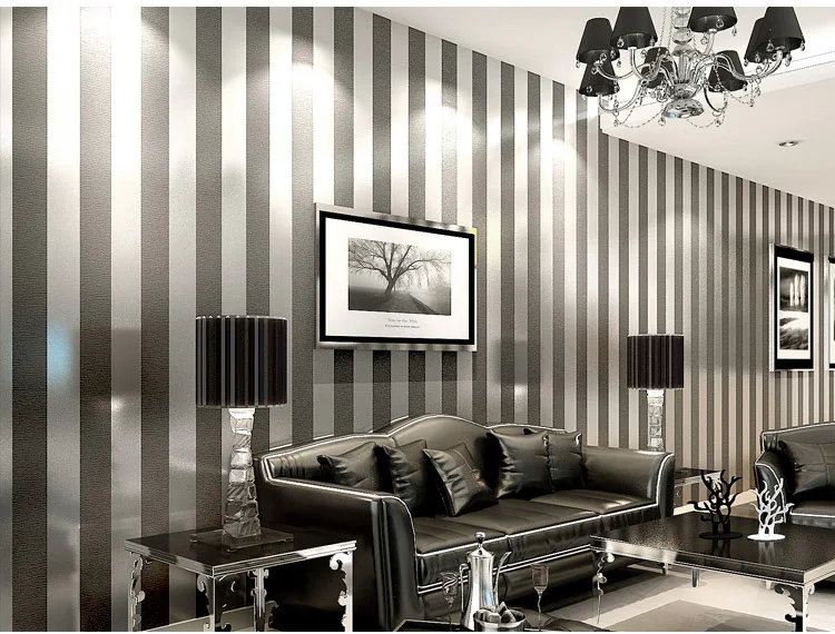 Modern Nonwoven Wallpaper Living Room Tv Background Wall Paper Black And White Vertical Stripes