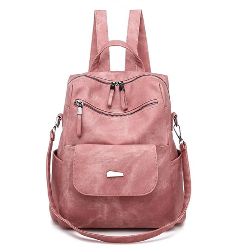 

Solid Pink Girls Genuine Backpack Bag Wholesale Simple Waterproof Ladies Leather Bags, Picture