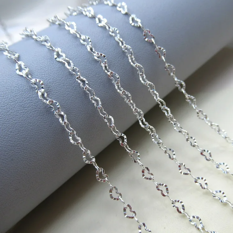 Wholesale hight quality S925 silver Ribbed heart links chain Hammered heart links chain for DIY making