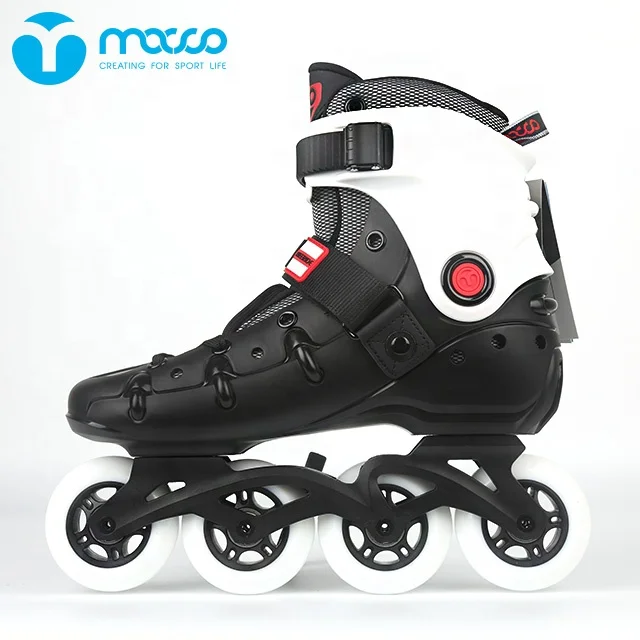 

MACCO professional adult freestyle slalom roller inline skates UNI PP hard shell 4 wheels Black and white for Adult, Black&white;black&red