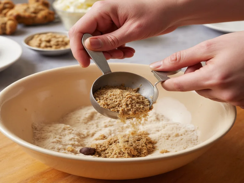 Measuring ingredients for homemade chocolate chip cookies