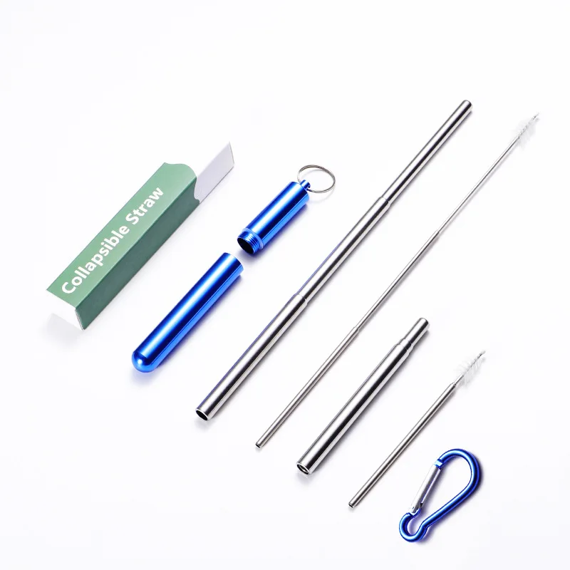 

Top Selling Metal Straw Food Grade 18/10 Stainless Telescopic Drinking Straw, Silver/ blue/ rose gold/ red/ black
