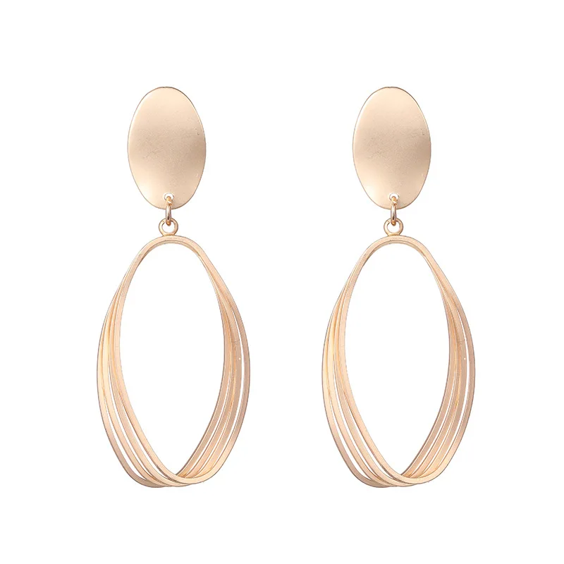 

JUHU 2021 New Matte Gold Earrings Hollow European And American Metal Simple Personality Earrings For Girls