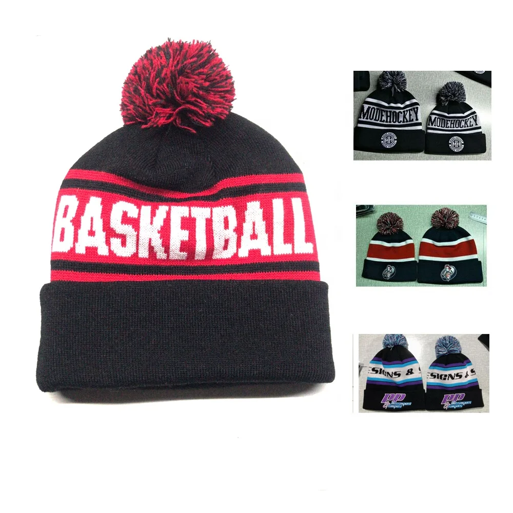 sports winter hats with ball on top