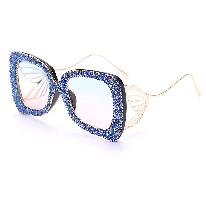 

Glitter Square Sunglasses Women Diamond Vintage Men 2020 Luxury Fashion Metal Sunglasses Butterfly Glasses Gradient UV400