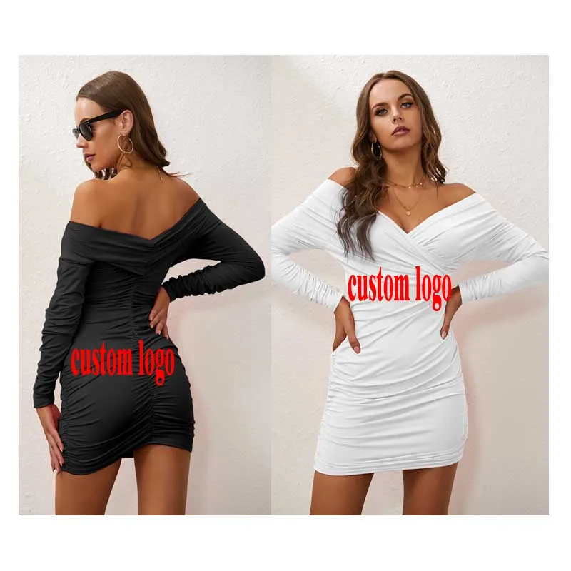 

Free Shipping Sexy Dew shoulder crossover V-neck tight patchwork long sleeve lady dress