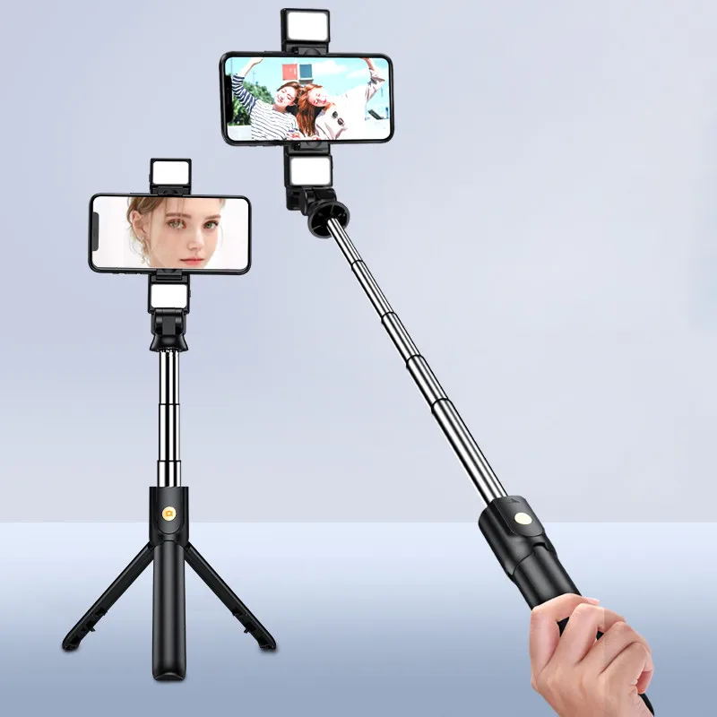 

K12D Fill Light Portable 360 degree rotate Mini Selfie Sticks Tripod With Wireless Remote Controller For smartphone, Black